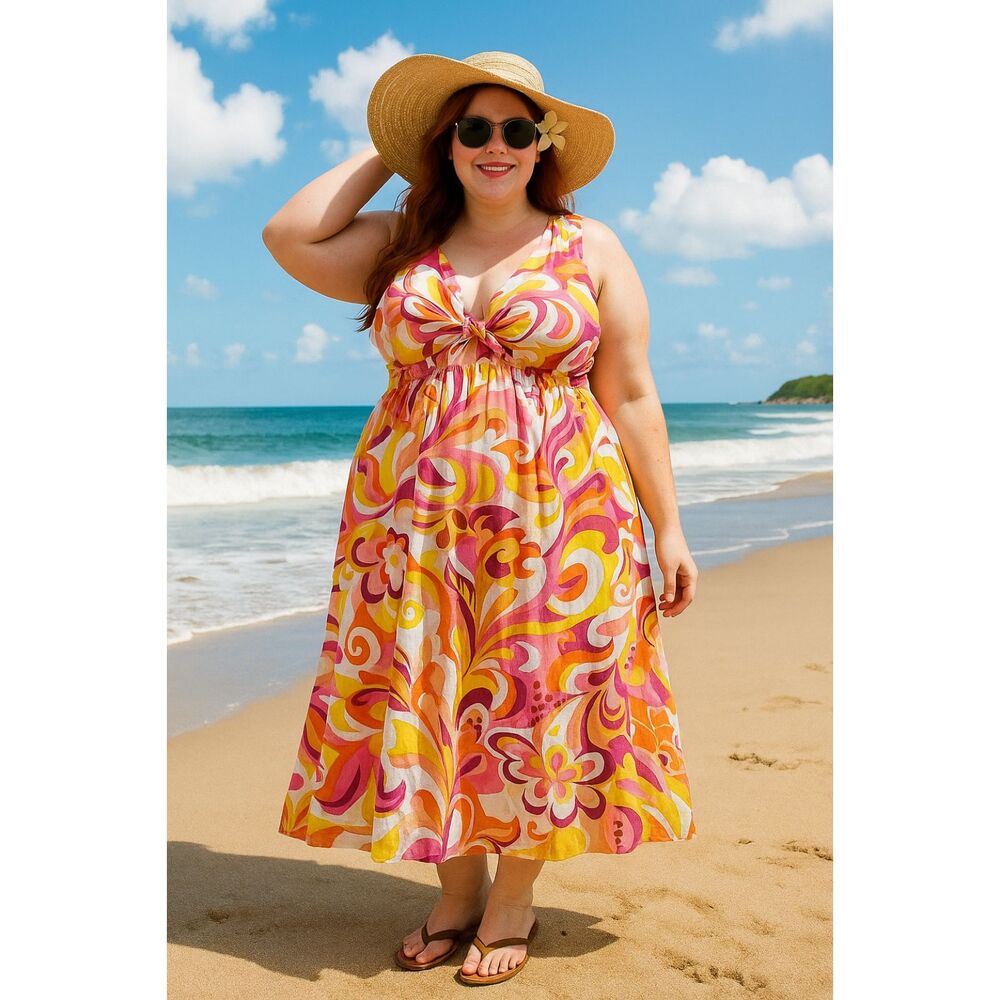 Chloe + Rene swirl groovy retro print maxi dress